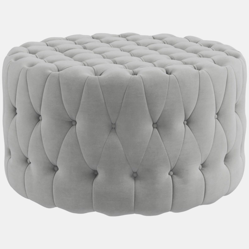 Button Tufted Ottoman Foot Stool With Velvet Feel Upholstery Gray